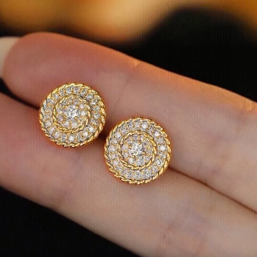 14k Yellow Gold Diamond Halo Stud Earrings - Picture 3 of 4